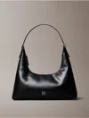 Calvin Klein Women's Monogram Logo Emblem Leather Shoulder Bag In Black
