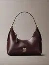Calvin Klein Women's Monogram Logo Emblem Leather Small Shoulder Bag In Brown