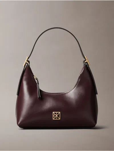 Calvin Klein Women's Monogram Logo Emblem Leather Small Shoulder Bag In Brown
