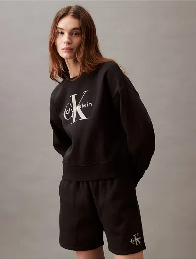 Calvin Klein Women's Monogram Logo Fleece Relaxed Crewneck Sweatshirt