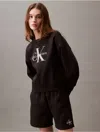 Shop Calvin Klein Women's Monogram Logo Fleece Relaxed Crewneck Sweatshirt In Black Beauty