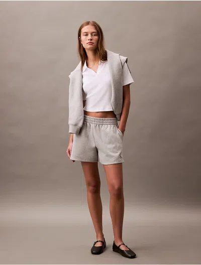 Calvin Klein Women's Monogram Logo Fleece Shorts In Heroic Heather