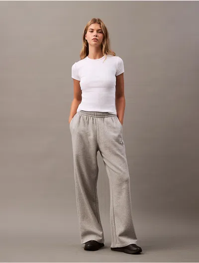 Calvin Klein Women's Monogram Logo Fleece Wide Leg Sweatpants In White