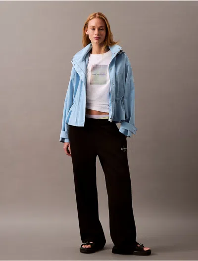 Calvin Klein Women's Monogram Logo Fleece Wide Leg Sweatpants In Black Beauty