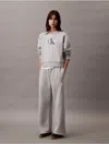 Calvin Klein Women's Monogram Logo Fleece Wide Leg Sweatpants In Heroic Heather