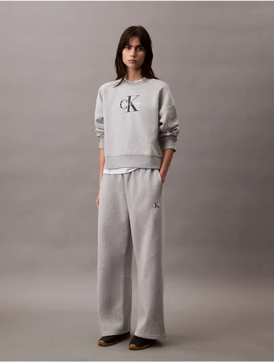 Calvin Klein Women's Monogram Logo Fleece Wide Leg Sweatpants In Heroic Heather