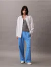 Calvin Klein Women's Monogram Logo Fleece Wide Leg Sweatpants In Silverlake Blue