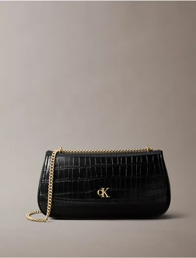 Calvin Klein Women's Monogram Logo Hardware Chain Crocodile Print Shoulder Bag