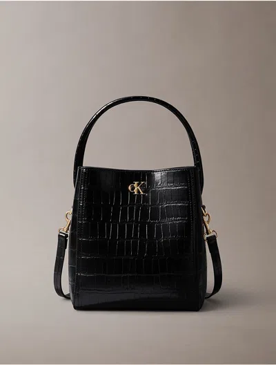 Calvin Klein Women's Monogram Logo Hardware Chain Crocodile Print Shoulder Bag