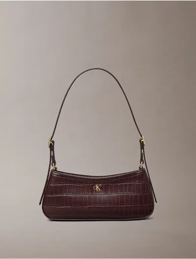 Calvin Klein Women's Monogram Logo Hardware Crocodile Print Shoulder Bag In Brown