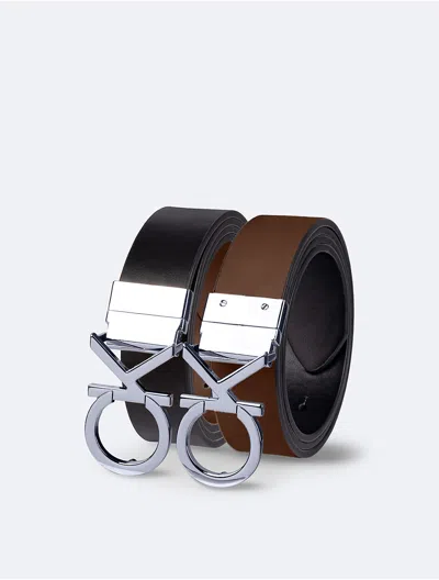 Calvin Klein Women's Monogram Logo Plaque Reversible Belt In Black / Bone