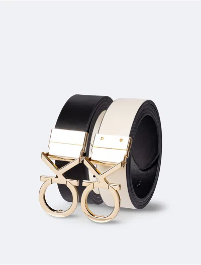 Calvin Klein Women's Monogram Logo Plaque Reversible Belt In Black / Brown