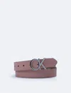 Calvin Klein Women's Monogram Logo Plaque Reversible Belt In Blush / Tan