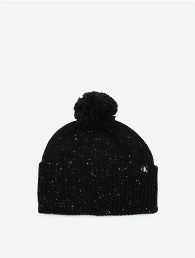 Calvin Klein Women's Monogram Logo Pom-pom Beanie In Black