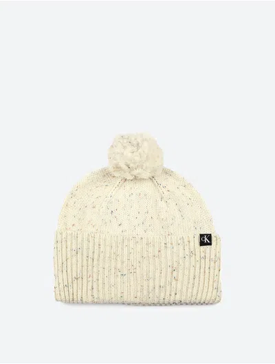 Calvin Klein Women's Monogram Logo Pom-pom Beanie In White