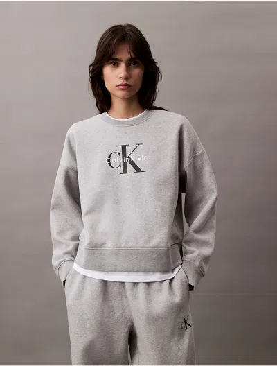 Calvin Klein Women's Fleece Monogram Logo Relaxed Sweatshirt In Heroic Heather