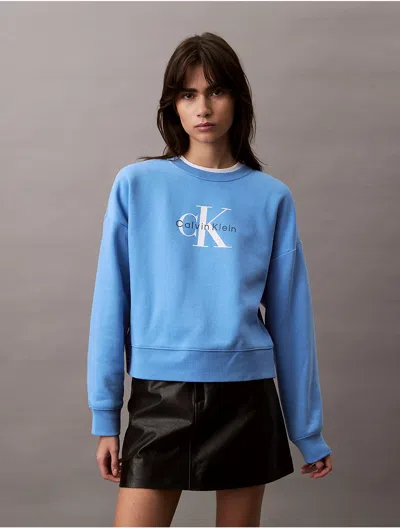 Calvin Klein Women's Fleece Monogram Logo Relaxed Sweatshirt In Silverlake Blue