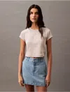 Calvin Klein Women's Monogram Logo Ribbed Baby Tee In Chateau Gray