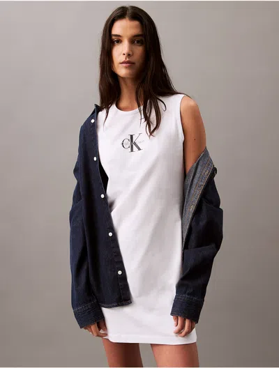 Calvin Klein Women's Monogram Logo Sleeveless T-shirt Dress In Brilliant White
