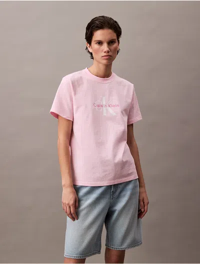 Calvin Klein Women's Embroidered Monogram Logo Tee In Pastel Pink