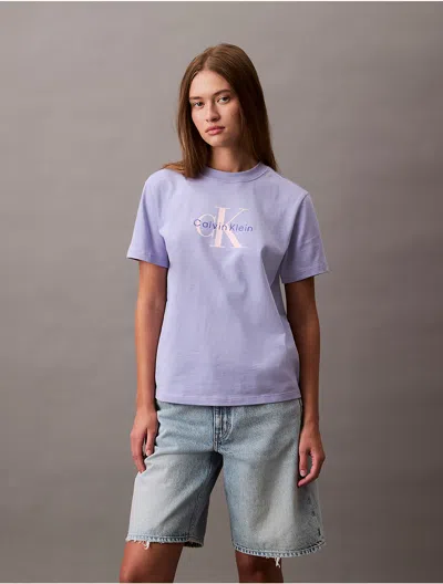 Calvin Klein Women's Embroidered Monogram Logo Tee In Sweet Lavendar