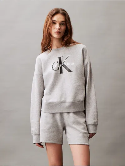 Calvin Klein Women's Monologo Fleece Relaxed Crewneck Sweatshirt In Gray