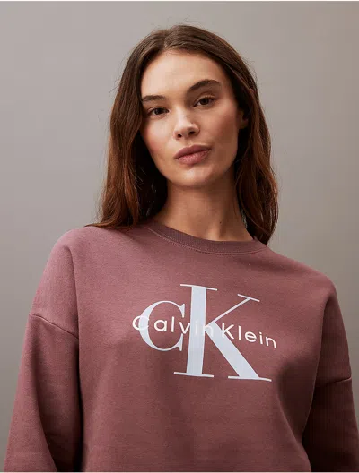Calvin Klein Women's Monologo Fleece Relaxed Crewneck Sweatshirt In Brown