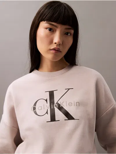 Calvin Klein Women's Monologo Fleece Relaxed Crewneck Sweatshirt In Neutral