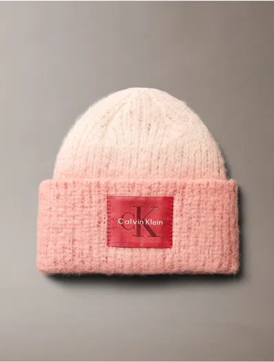 Calvin Klein Women's Monologo Ombre Rib Beanie In Light Cashew / Ruby Red
