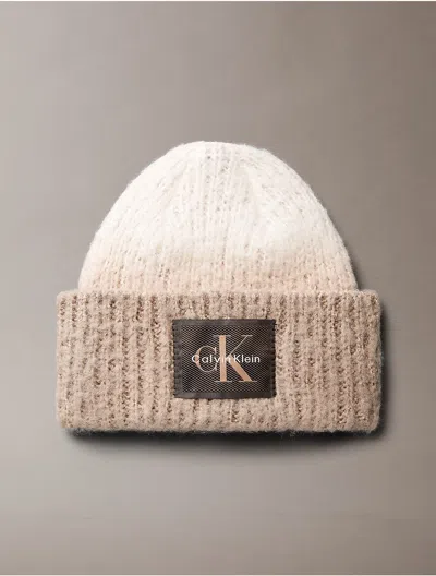 Calvin Klein Women's Monologo Ombre Rib Beanie In White Alyssum / Affogat