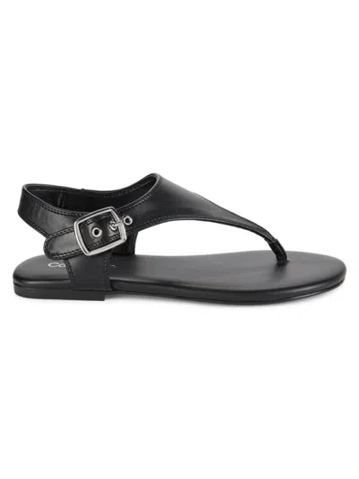 Calvin Klein Women's Moraca Buckle T Strap Flat Sandals In Black