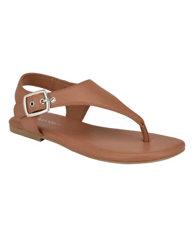 CALVIN KLEIN WOMEN'S MORACA BUCKLE T-STRAP FLAT SANDALS