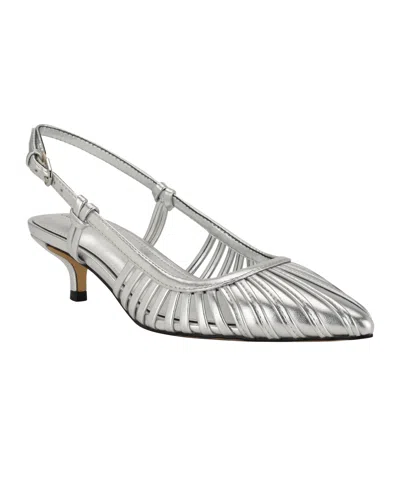 Calvin Klein Women's Movella Kitten Heel Slingback Pumps In Silver