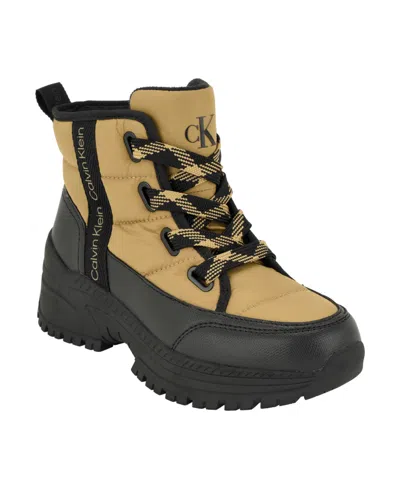Calvin Klein Women's Nika Quilted Cold Weather Lace-up Booties In Brown