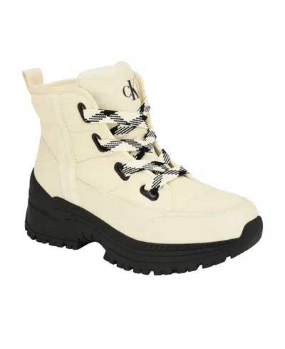 Calvin Klein Women's Nika Quilted Cold Weather Lace-up Booties In Neutral
