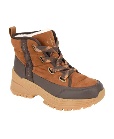 Calvin Klein Women's Nika Quilted Cold Weather Lace-up Booties In Brown