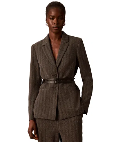 Calvin Klein Women's Notch Collar Long-sleeve Blazer In Brown Multi