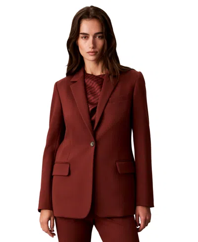 Calvin Klein Women's Notch Collar One-button Jacket In Mahogany Red