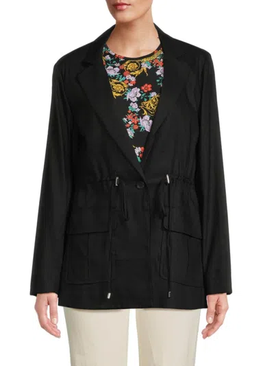 Calvin Klein Women's Notch Lapel Drawstring Blazer In Black