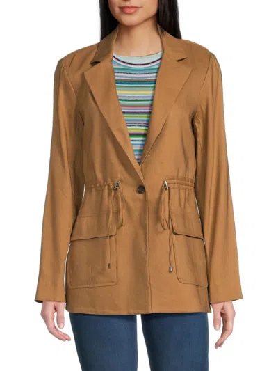 Calvin Klein Women's Notch Lapel Drawstring Blazer In Luggage