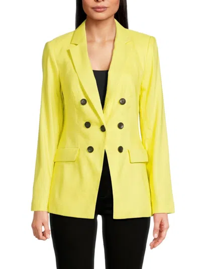 Calvin Klein Women's Notch Lapel Linen Blend Blazer In Pear