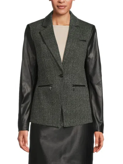 Calvin Klein Women's Notch Lapel Twofer Jacket In Black Multi