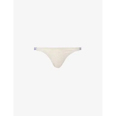 Calvin Klein Womens Oatmeal Heather Modern Branded-waistband Mid-rise Stretch-cotton Thong