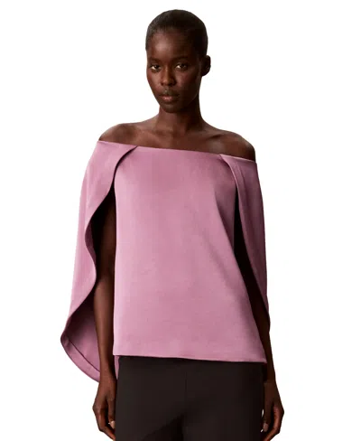 Calvin Klein Women's Off-shoulder Draped Back Satin Sleeveless Blouse In Pink