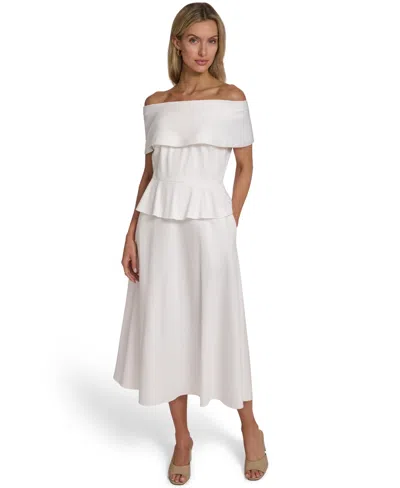 Calvin Klein Women's Off-the-shoulder Midi Dress In White