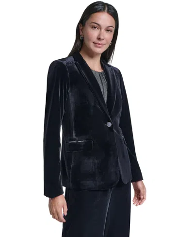 Calvin Klein Women's One Button Velvet Fitted Blazer In Animal Print