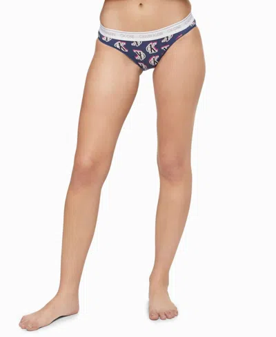 Calvin Klein Women's One Cotton Bikini Underwear In Logo Step Print Seashore Blue