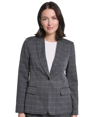 Calvin Klein Women's One-button Notch Lapel With Front Pockets Jacket In Gray