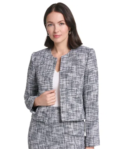 Calvin Klein Women's Open Front Collarless Shoulder Padded Jacket In Gray