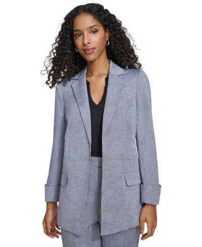 Calvin Klein Women's Open-front Notched-collar Blazer In White Navy